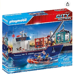 Playmobil City Action 70769 Buque portacontenedores con Barco aduanero por 59€