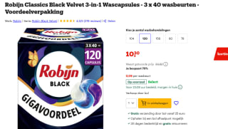 120x Robijn Classics Black Velvet 3-in-1 pods voor €10,30 bij Bol.