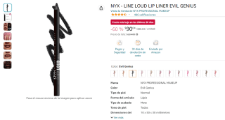 Nyx - Line Loud Lip Liner Evil Genius por $90 en Amazon