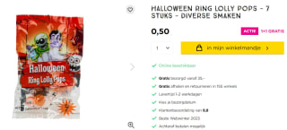 Halloween ring lolly pops 7 stuks voor €0,50 + 1+1 gratis bij Xenos