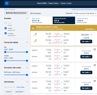Vuelo ida y vuela de Madrid - Osaka (Japón) por 501€