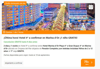 Última hora! Hotel 4* a confirmar en Marina d'Or ¡1 niño GRATIS! por 75€