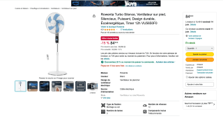 Ventilador Rowenta Turbo Silence de pie, solo 35 dB modo Silent Night ahorro energía 12 velocidades con mando por 67,99€