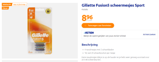 Gillette Fusion 5 scheermesjes voor €8,96 bij Action