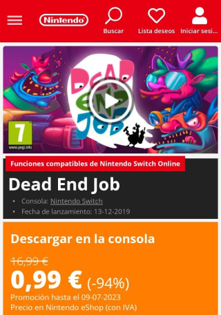 Dead End Job Nintendo Switch por 0,99€.