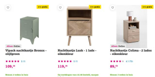 1+1 gratis op beddengoed en nachtkastjes