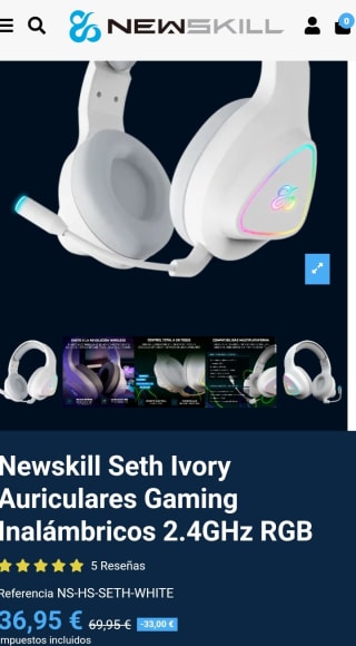 Newskill Seth Ivory Auriculares Gaming Inalámbricos 2.4GHz RGB por 36,95€.