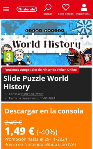 Slide Puzzle World History Nintendo Switch por 1,49€.
