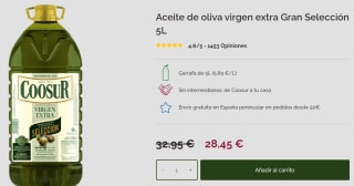 Aceite de oliva virgen extra Gran Selección 5L por 28.45€