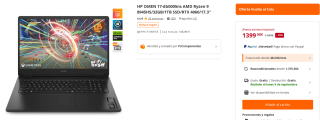Portatil HP OMEN 17-db0005ns AMD Ryzen 9 8945HS/32GB/1TB SSD/RTX 4060/17.3" por 1399€