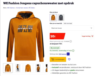 Korting bij Bol.com op WE Fashion Jongens capuchonsweater met opdruk