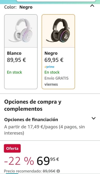 Newskill Aton Ivory Auriculares Gaming Inalámbricos por 69,95€.