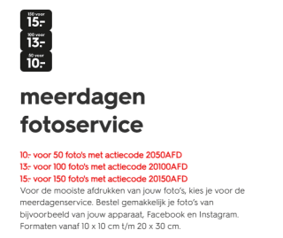 150 foto's voor €15 dmv code bij de HEMA