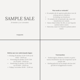Sample sale van Noppies in Lelystad 29 oktober t/m 1 november
