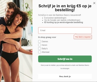 €5 korting op je eerstvolgende bestelling bij Bamboo Basics na inschrijven nieuwsbrief