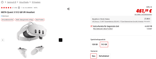 Meta Quest 3 512GB VR headset voor €461,35 bij Mediamarkt Duitsland