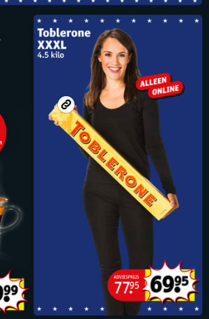 TOBLERONE XXXXL-REEP (4,5kg) voor 69,95 euro