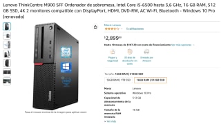 Lenovo M900 i5 6500 16GB 512GB por $2,899 en Amazon