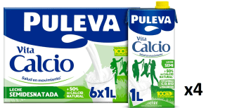 4 Cajas de 1L de Leche Puleva Vita Calcio Semidesnatada por 21.6€