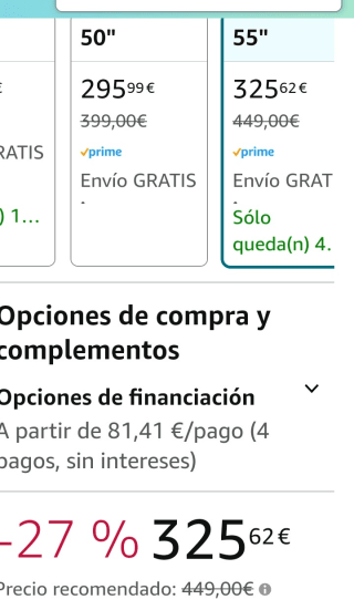 Hisense 55A6N Smart TV 55" por 325,62€.