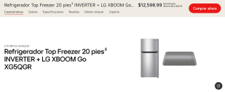 Refrigerador Top Freezer 20 pies³ Inverter + LG XBOOM Go XG5QGR por $11,339 con cupón