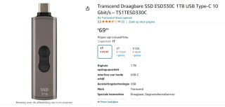 Transcend ESD330C 1 TB - SSD voor €69,99 bij Amazon