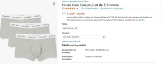 Lot de 3 boxer Homme gris Calvin Klein à 21€