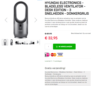 Hyundai Electronics – Bladeless Ventilator – Desk Edition voor €32,95 bij Dagknaller