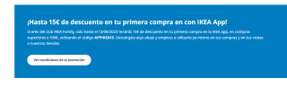15€ descuento en tu primera compra pedido superior 100€ desde APP Ikea