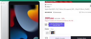 Apple iPad 2021, 10.2" Gris 64GB por 269€