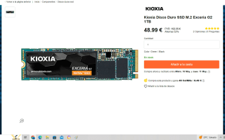 Disco duro interno Kioxia Disco Duro SSD M.2 Exceria G2 1TB por por 48,99€