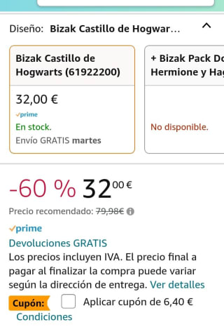 Bizak Castillo de Hogwarts por 25,60€.