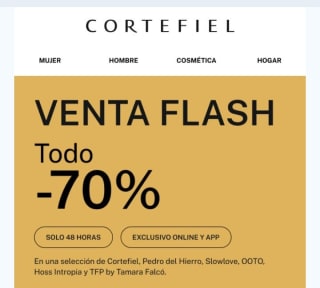 Todo al -70% Venta Flash en Cortefiel.