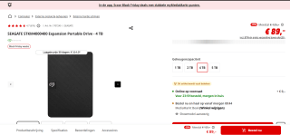 Seagate Expansion Portable 4 TB voor €89 bij de Mediamarkt
