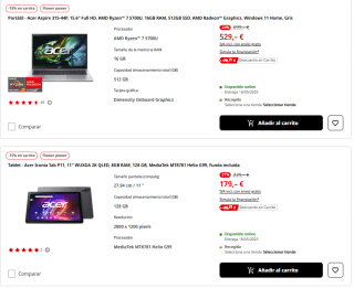 15% EXTRA descuento en Acer y Xiaomi en Mediamarkt solo hoy