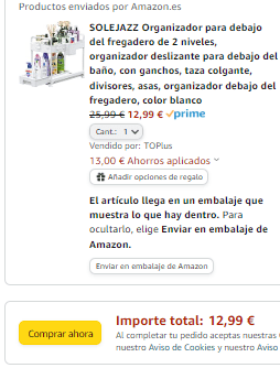 Organizador para debajo del fregadero del baño por 12,99€