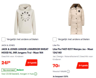 2+1 gratis op geselecteerde baby- en kinderkledij bij Bol