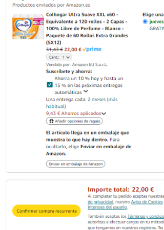 Colhogar Ultra Suave XXL 42 rollos 2 Capas por 15,37€ y el de 60 rollos por 22€