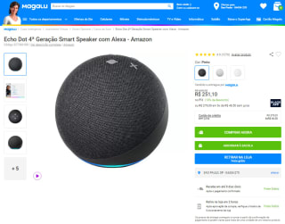 Smart Speaker da Amazon, modelo Echo Dot de 4ª Geração - R$ 251,10