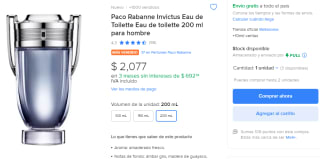Perfume Invictus Paco Rabanne 200ml por $2,077 en Mercado Libre