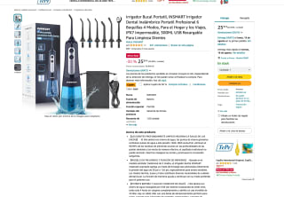 Irrigador Bucal Portatil INSMART Inalámbrico Profesional 6 Boquillas 4 Modos por 12,99€