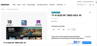 TV 85" Samsung TQ85Q80DATXXC - AI QLED, 4K à 1790€