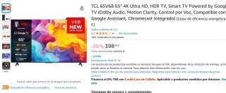 TCL 65V6B 65" 4K Ultra HD, HDR TV, Smart TV Powered by Google TV por 398,35€