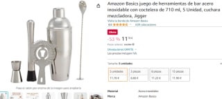 Juego de 5 piezas de coctelería de acero inoxidable por 11.78€