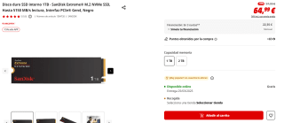 Disco duro SSD interno 1TB SanDisk Extreme M.2 NVMe SSD por 55,24€