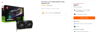Tarjeta Grafica MSI GeForce RTX 4060 GAMING X 8GB GDDR6 DLSS3 por 334.99€