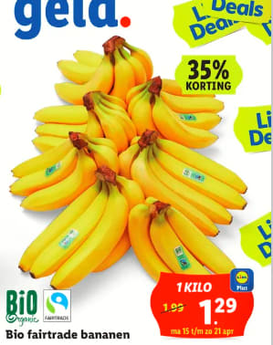 1 Kilo Biologische Fairtrade bananen voor €1,29 bij de Lidl