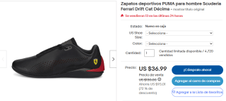 Tenis Puma Ferrari Drift por $36.99 en Ebay