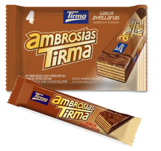 Pack x4 Tirma Ambrosía Chocolate con Leche y Relleno de Crema de Avellanas 21.5gr por 0.90€
