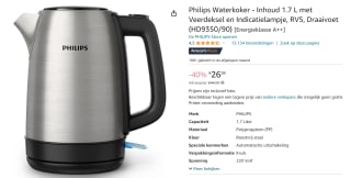 Philips HD9350/90 Zilver Waterkoker voor €26,99 bij Amazon